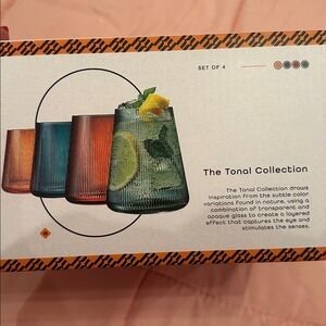 KHEN Wine Glasses Set Of 4 Tonal Stemless 16.9 Oz.